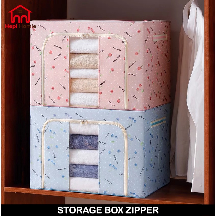 [HH] FOLDABLE STORAGE BOX DOUBLE ZIPPER 66L 100L / KOTAK TEMPAT PENYIMPANAN PAKAIAN BAJU SELIMUT LIPAT SERBAGUNA BESAR 66 100 LITER