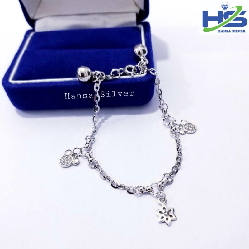 Gelang Kaki Perak Anak Dan Bayi Asli Silver 925 Lapis Emas Putih Rantai Nori Gantungan