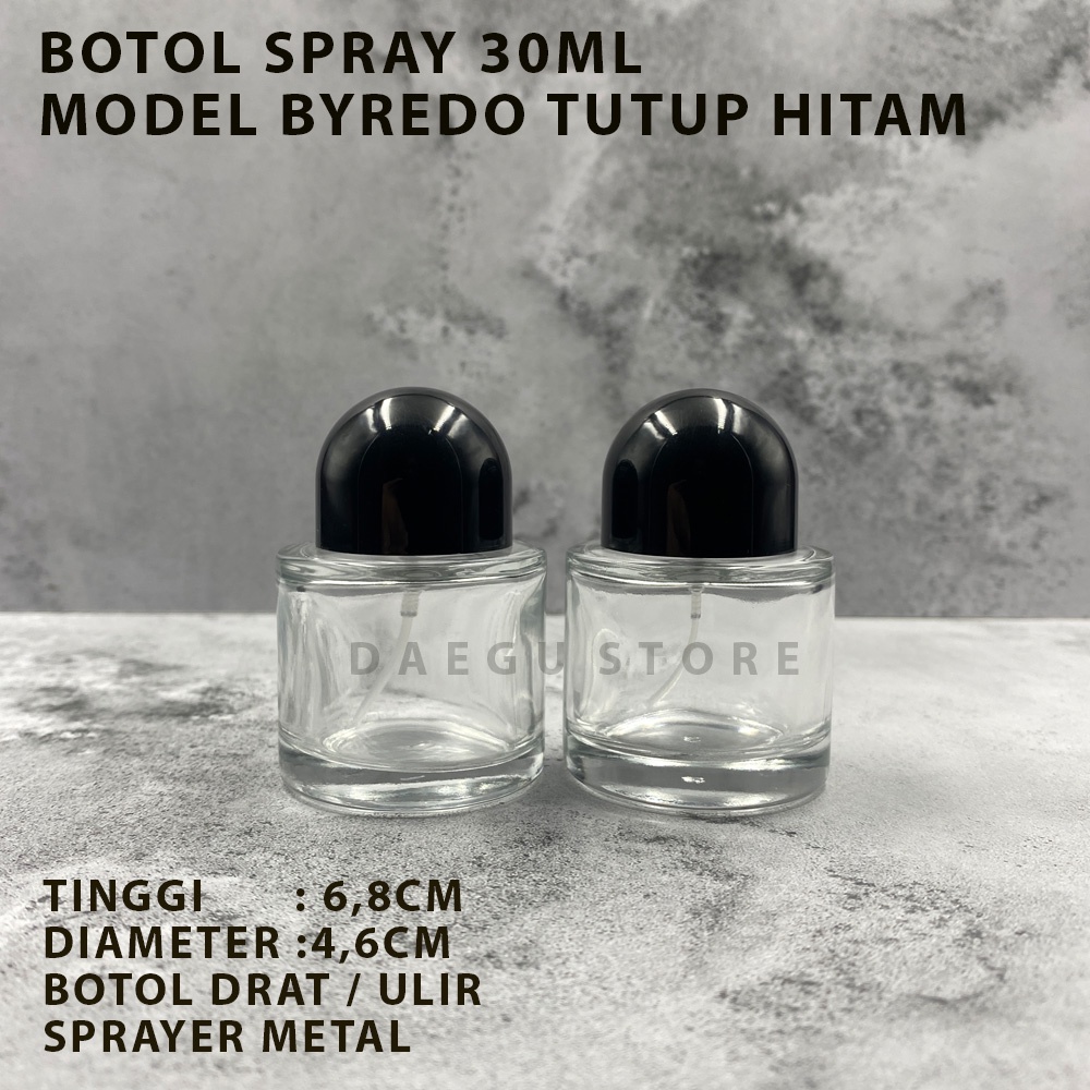 Botol Parfum 30ml Spray Kaca Tebal Refill Isi Ulang - Tutup Hitam BYR