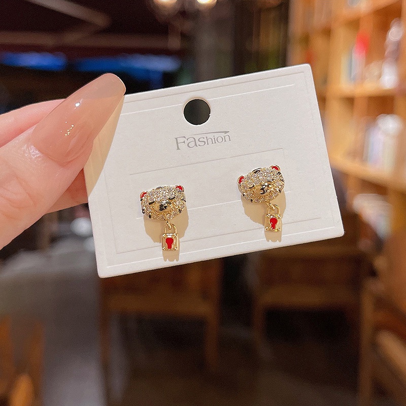 Anting Tusuk Sterling silver 925 Desain Harimau Kecil Hias Zircon Untuk Wanita