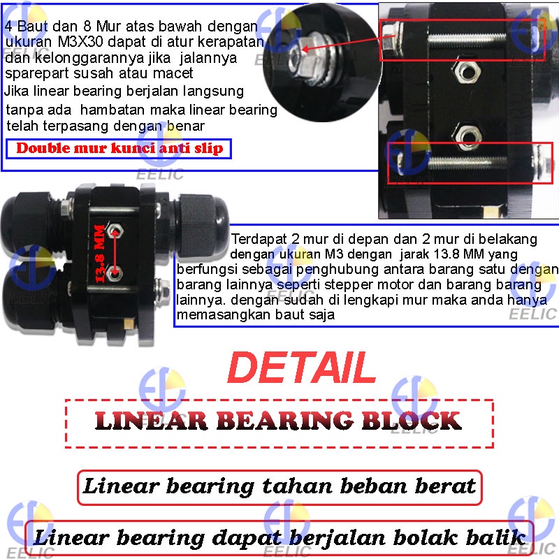 EELIC SLR-25T8L2J200 Rakitan slider rel panjang 340 mm linear bearing block d8 25 mm lead besi ulir 2mm sparepart 3d printer