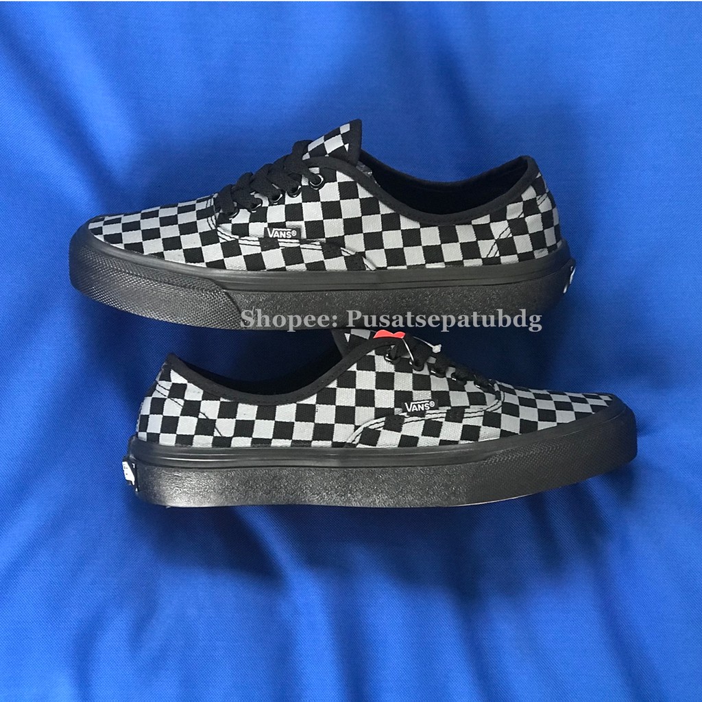 Vans Authentic Checkerboard Catur Black Grey Sol Hitam Waffle DT