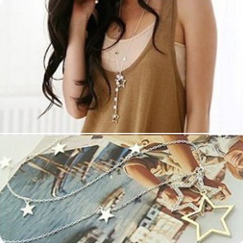 Kalung Multilayer Dengan Liontin Bintang Aksen Berlian Imitasi Untuk Wanita