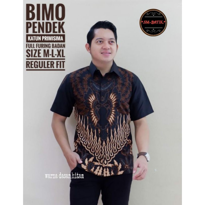 Batik Pria Lengan Pendek Warna Hitam Terbaru Kemeja Batik Lengan Pendek Hitam BIMO PENDEK