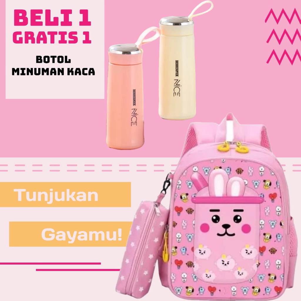 OLSHOPGROSIRBANDUNG - Tas Sekolah Anak Perempuan SD SMP SMA Ransel Kerja ORIGINAL Tas Sekoah Gambar Boba Tas Sekolah Anak Laki-Laki FREE BOTOL MINUM KACA