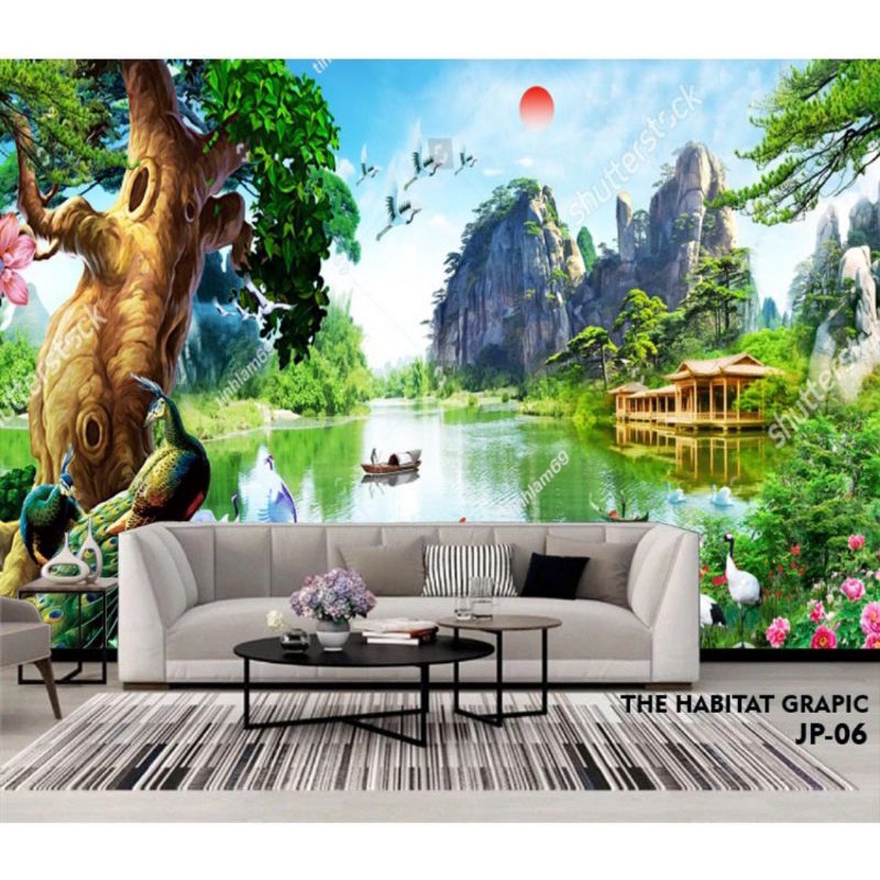 WALLPAPER PEMANDANGAN 3D TERLARIS - WALLPAPER DINDING HUTAN 3D -  WALLPAPER DINDING RUANG TAMU 3d