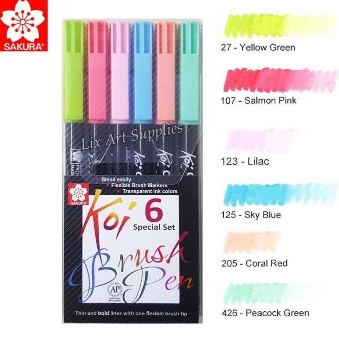 

(BISA COD) Sakura Koi Coloring Brush Pen Set 6 - Pastel Color CUCI GUDANG Kode 1117