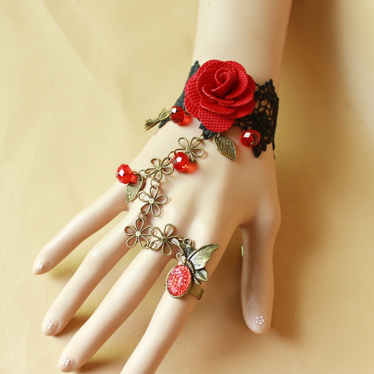 Women Flowers Bracelet Set Ring 8512