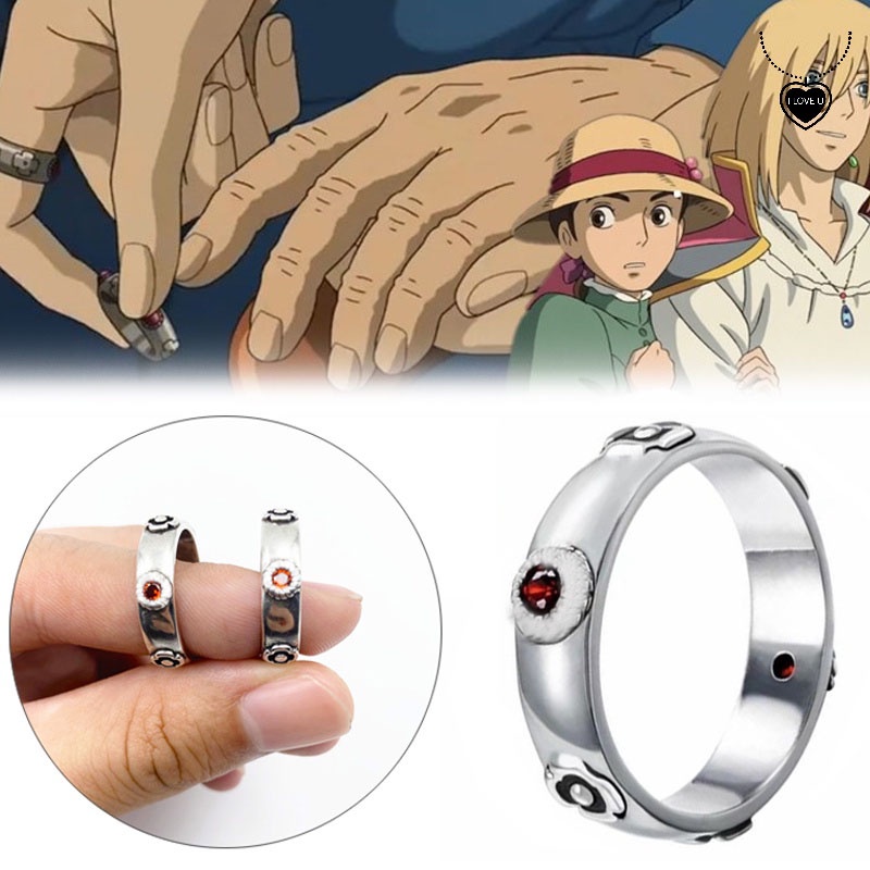 Cincin Model Terbuka Dapat Disesuaikan Bahan Logam Aksen Berlian Imitasi Warna Merah Gaya Anime