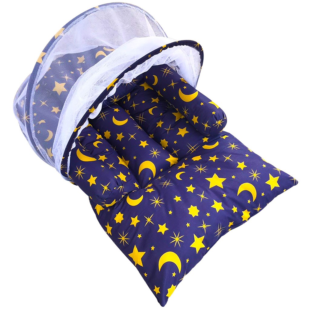 Tempat Tidur Bayi Lipat Berkelambu Motif Star Moon Kain Katun | Kasur Bayi Lipat | Matras Bayi