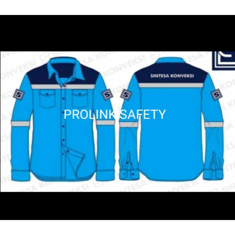 SERAGAM SAFETY BIRU TOSKA KOMBINASI HITAM KANCING