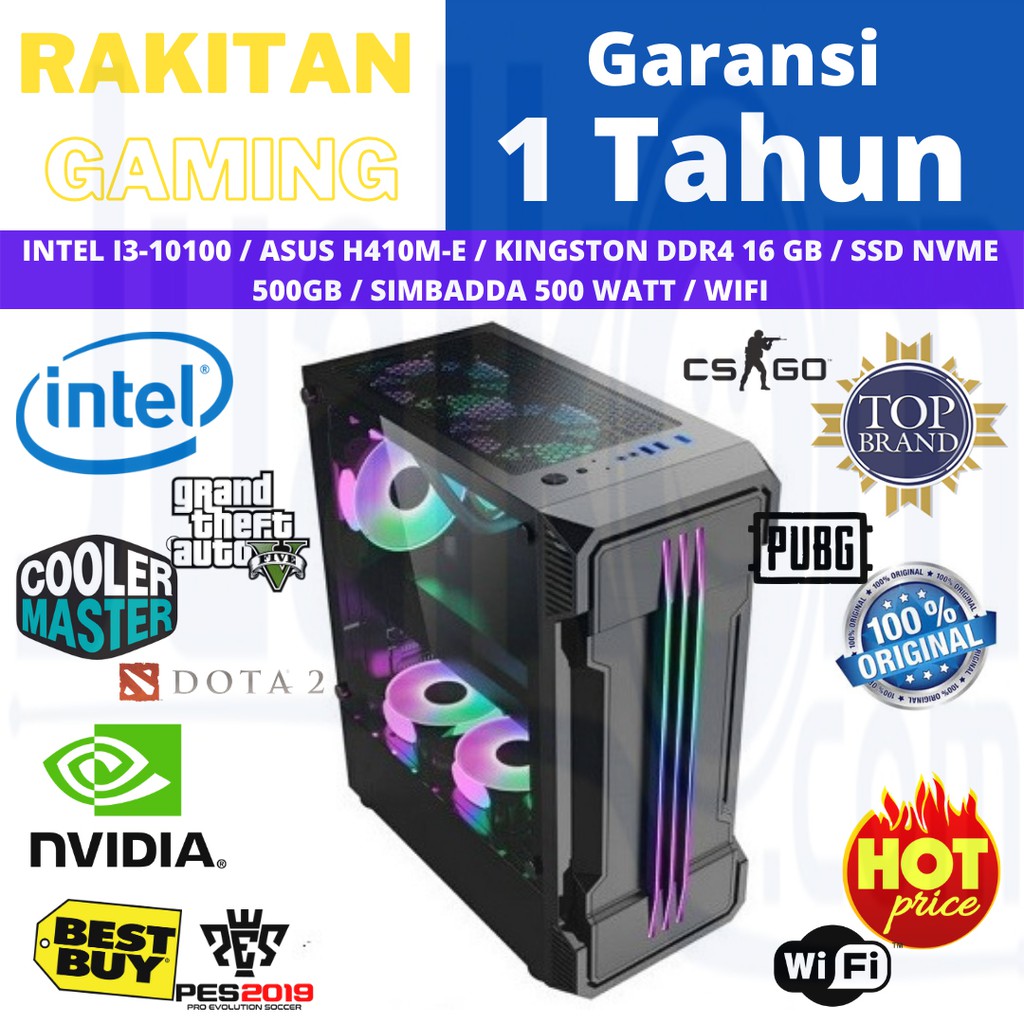 Komputer PC RAKITAN Gaming Intel Core i3 10100 16GB SSD 500GB NVMe