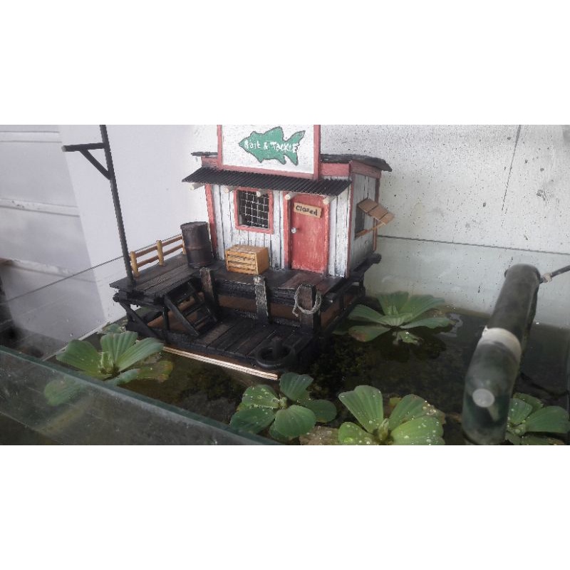 Diorama Miniature toko pancing For Shallow tank Aquarium aquascape