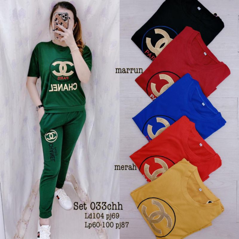SETELAN ATASAN+CELANA WANITA IMPORT PREMIUM CHANEL 033CHH
