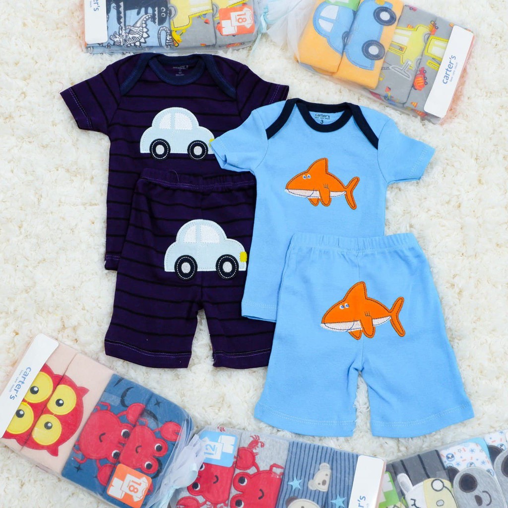 LIN9037 Boys/ Girls CARTER'S 4 in 1 Setelan Pendek Bayi Premium Cotton Atasan Pendek + Celana Pen...