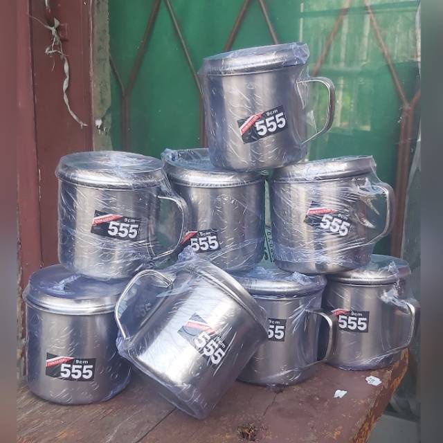 Mug Nagako gelas Cangkir Kopi Angkringan Stainless &amp; Tutup 9cm