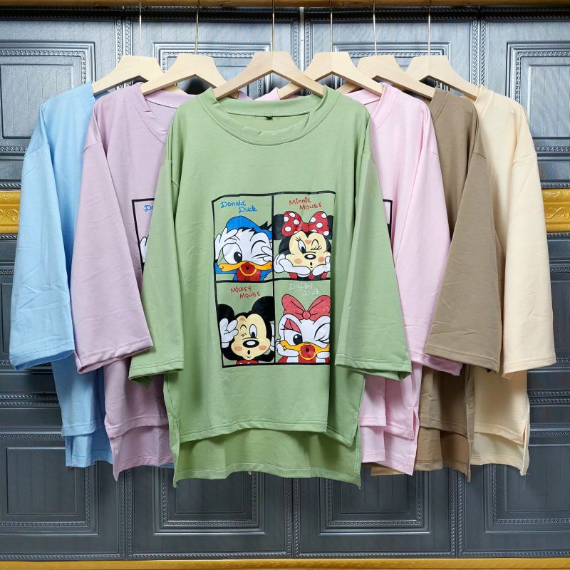 KAOS PANJANG PENDEK WANITA/BAJU ATASAN OVERSIZE /ATASAN WANITA 7/8