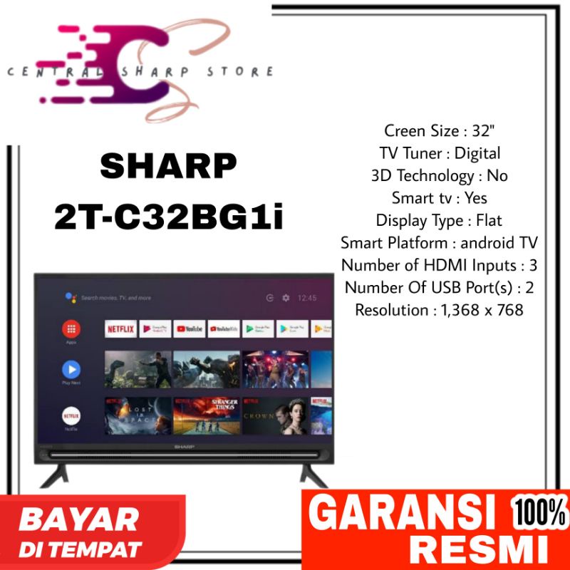 SHARP LED Android TV HDR 32 Inch - 2T-C32BG1i