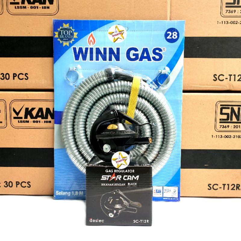 Regulator Gas LPG Starcam SC-T12R dan Selang Flexible Winn Gas Premium