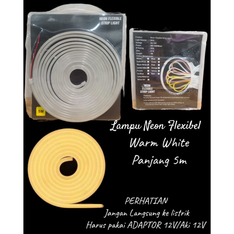 Lampu LED Neon Flexible Lampu LED Strip Flexible 5 Meter DC 12V IP65 /  Lampu Selang LED Waterproof / Lampu Outdoor and Indoor Plafon / Lampu Hias Kamar / Lampu Dekorasi Rumah / Lampu Aesthetic