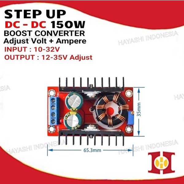 DC DC Step Up 150W 10-32V to 12-35V 10A Volt dan Amper Adjust