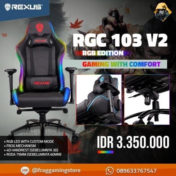 TERBARU|NEW STOCK|READY STOCK|BIG SALE REXUS GAMING CHAIR / KURSI GAMING RGC 103 V2 RGB LED 