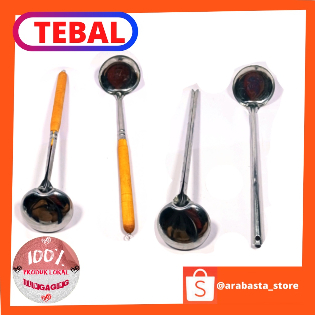 IRUS FULL STAINLESS TEBAL / IRUS GAGANG KAYU / IRUS BAKSO MURAH / SENDOK SAYUR / CENTONG SAYUR