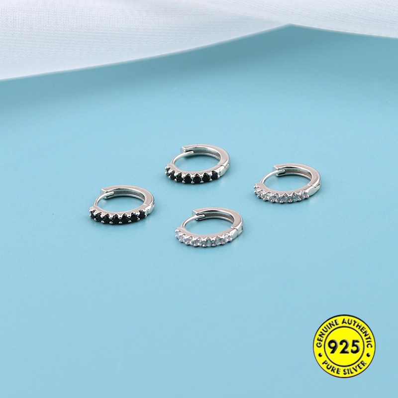 Anting Stud S925 Silver Hias Berlian Baris Tunggal Gaya Korea Untuk Wanita