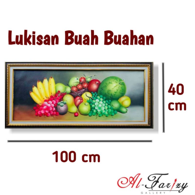 Lukisan Buah Buahan Unik Minimalis Kanvas Lengkap dengan frem Ukuran 100x40 cm