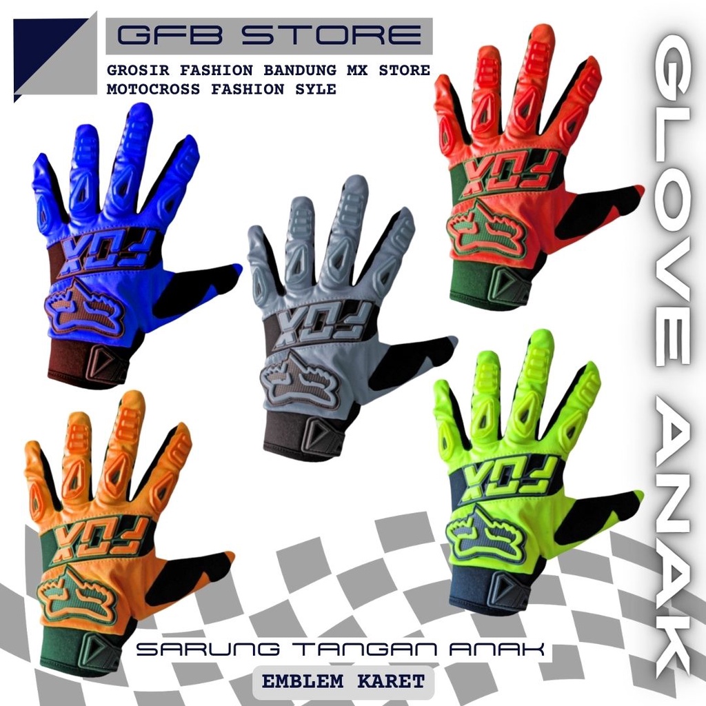 Sarung Tangan Anak | Glove Anak Motocross | Motor Trail Emblem Karet Anti Slip