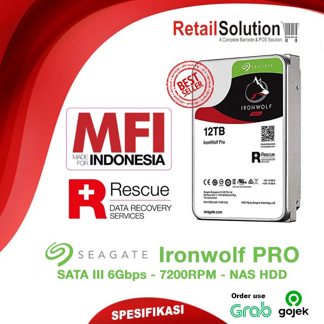 HDD NAS 3.5&quot; - Seagate Ironwolf Pro 12TB 7200RPM SATA MFI Resmi