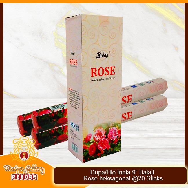 Dupa/Hio Wangi india 9&quot; Balaji Rose heksagonal @20 sticks (6pcs/box)