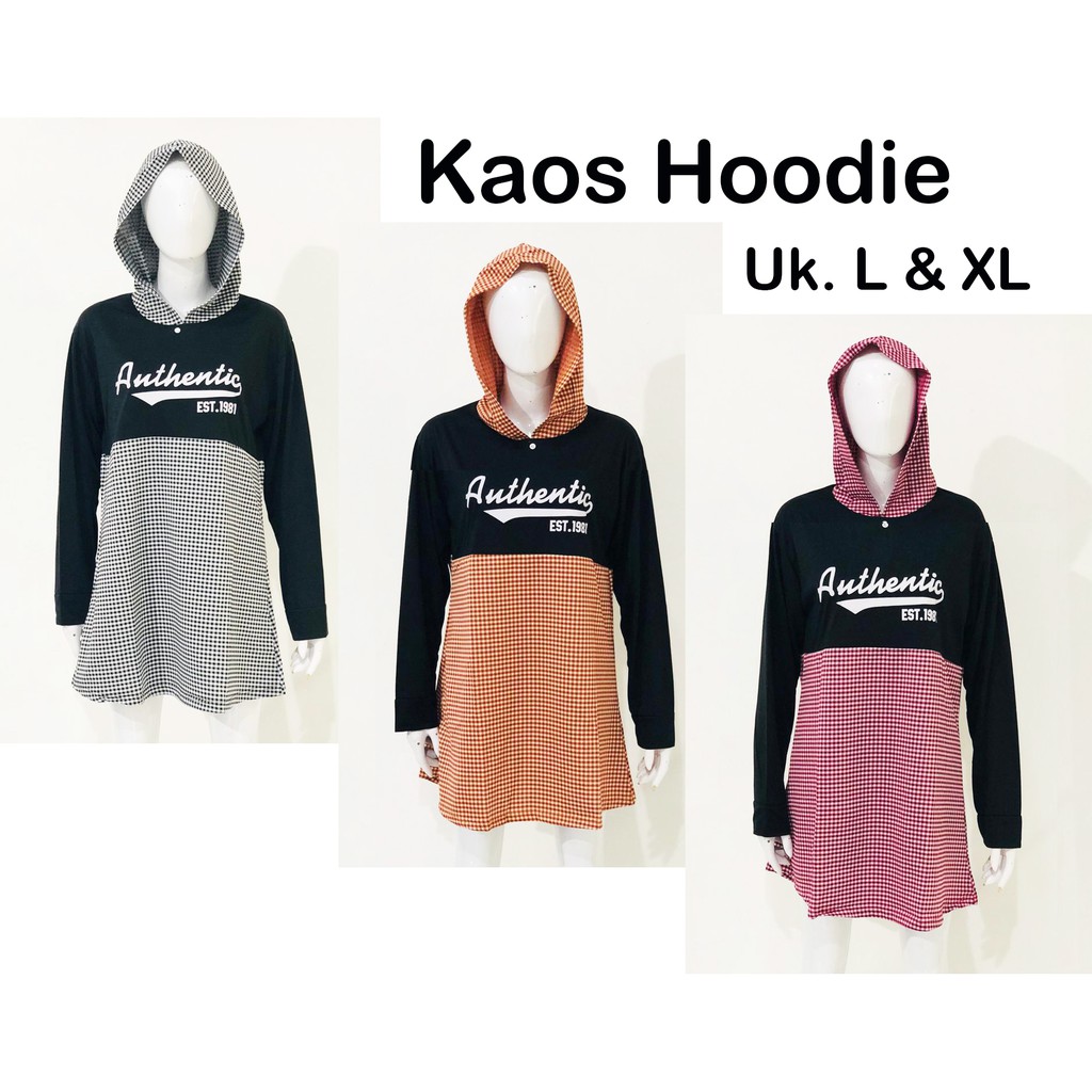 Kaos Hoodie Kotak | Sweater Topi | Ukuran L - XL