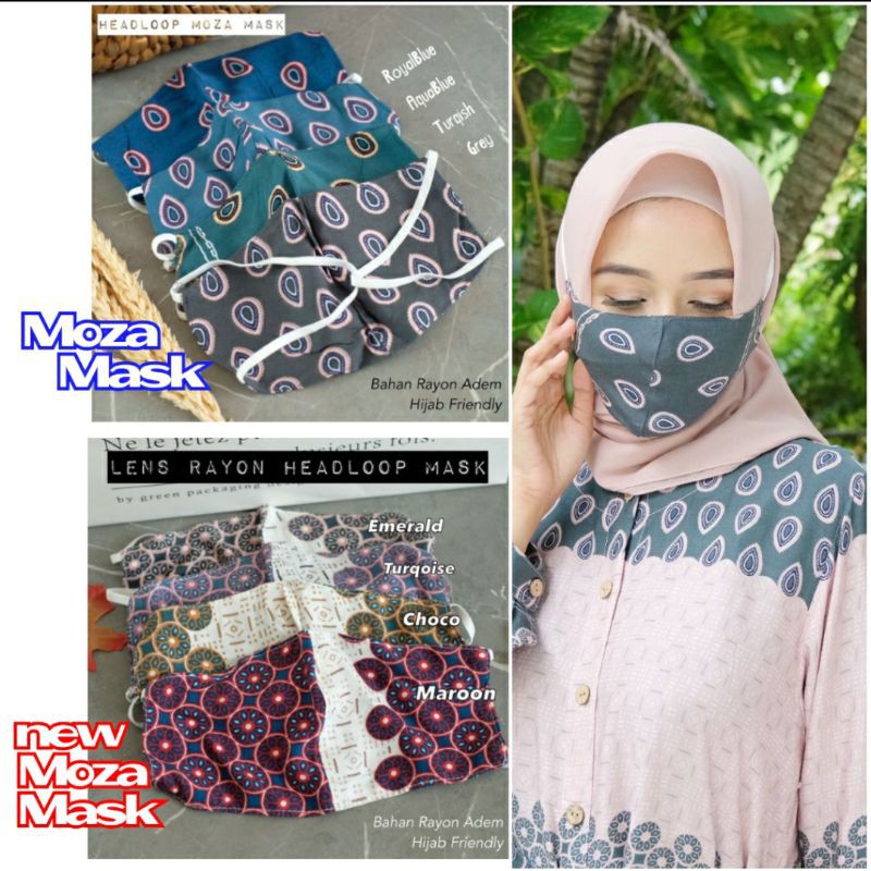 Moza masker kain model hijab bahan rayon adem motif kekinian model headloop