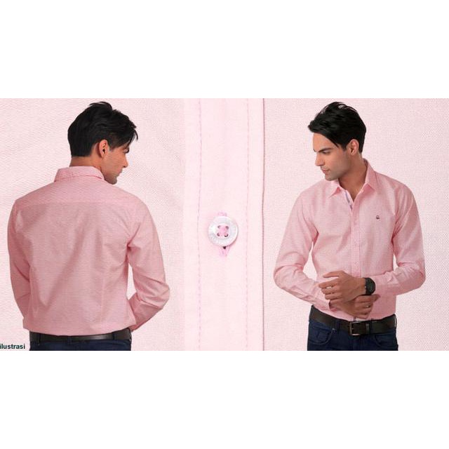 Kemeja Formal Pria Reguler Kain Katun Panjang Warna Pink M L XL