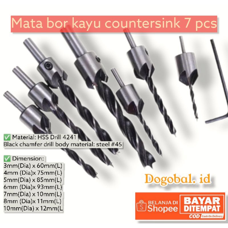 mata bor kayu countersink set 7 pcs mata bor countersink kayu set
