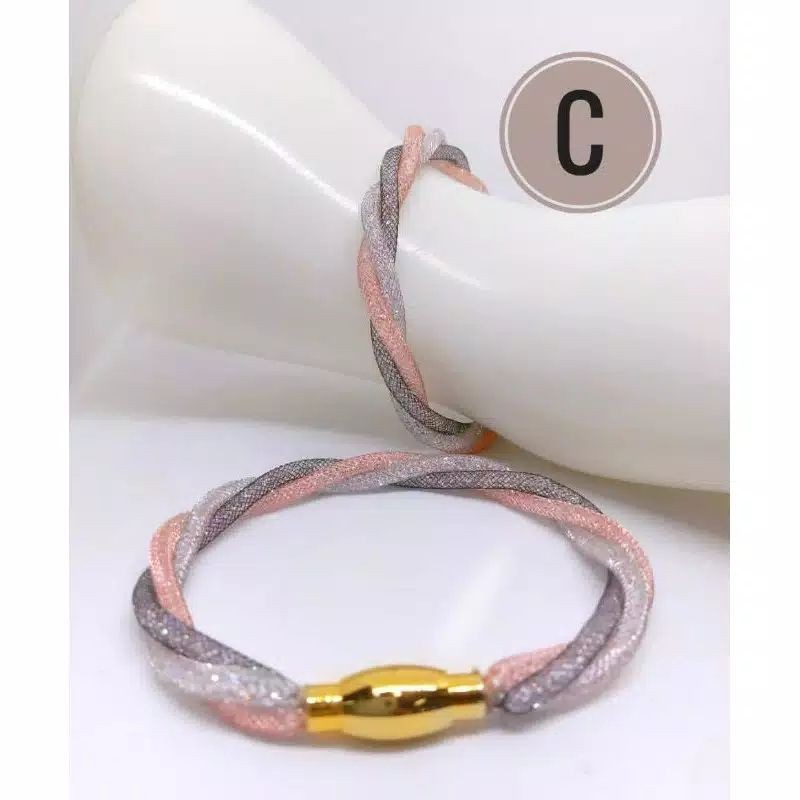 Gelang gliter kepang/ gelang kristal premium/ gelang kepang 3 warna