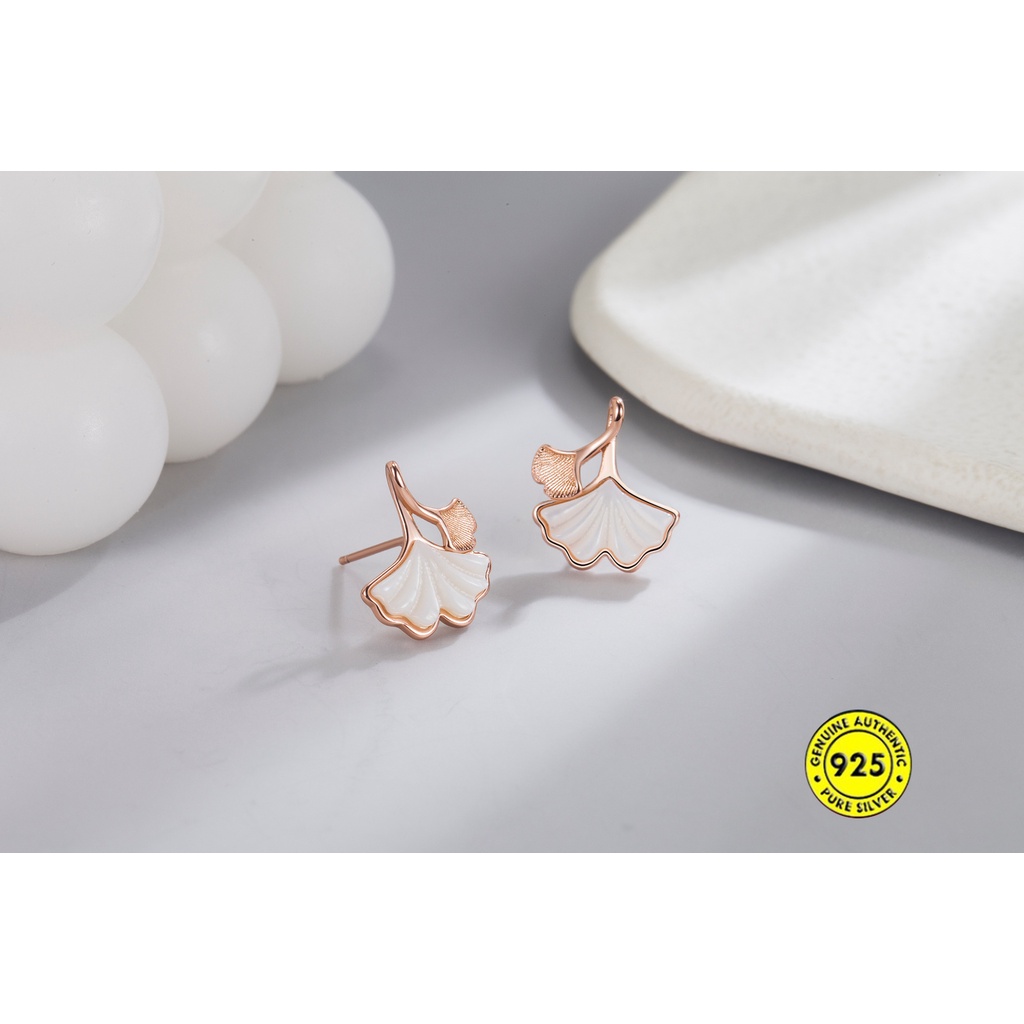 Anting Tusuk Sterling Silver 925 Desain Daun Ginkgo Untuk Wanita