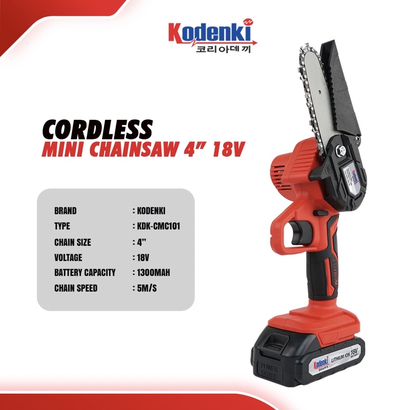 Chainsaw Cordless Mini 18V 4 Inch Kodenki Mesin Gergaji Potong Kayu Pohon Baterai Batre Chain Saw Portable 4&quot;