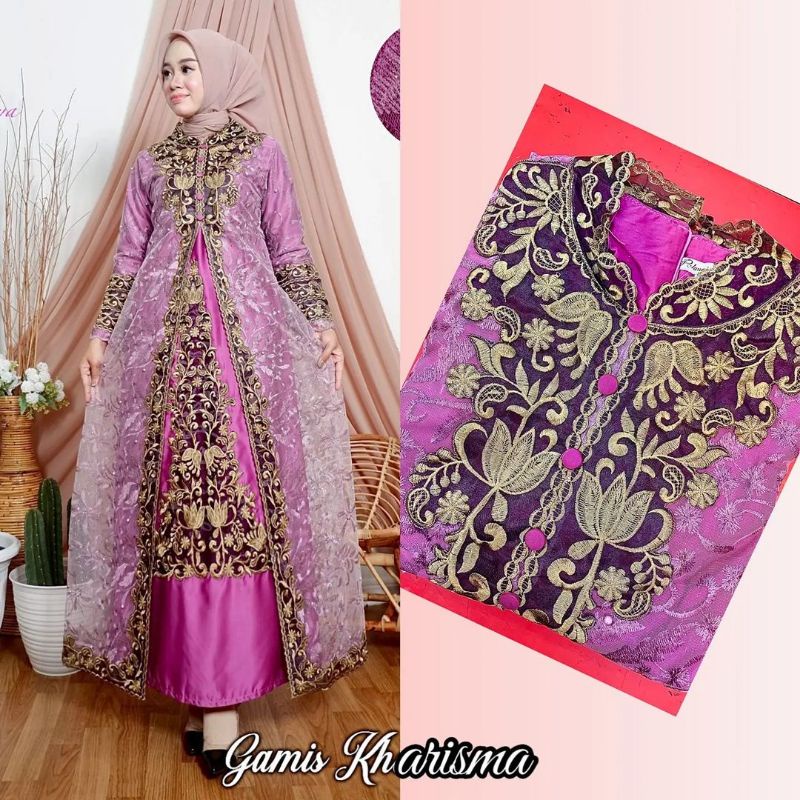 (COD) GAMIS KHARISMA PELANGI JAYA // GAMIS TILE BORDIR MIX SATIN BORDIR // DRESS PESTA MEWAH ELEGAN 
