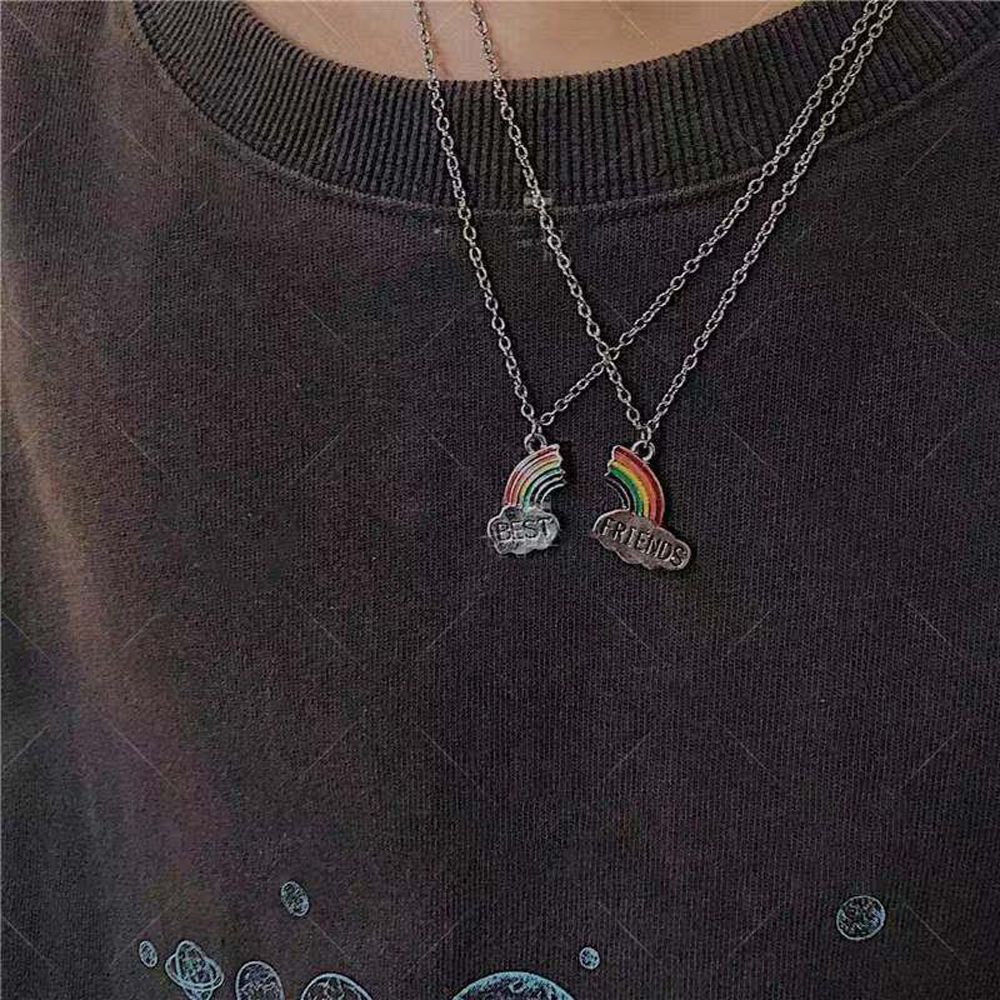 Needway  Vintage Best Friend Necklace Cute Couple Jewelry Friendship Choker Letter Creative Pendant Charm Fashion Jewelry Sweet Rainbow