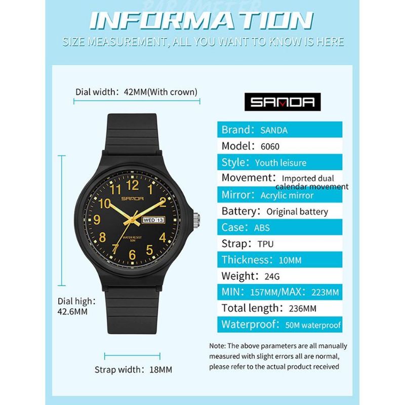 Mantul Jam Tangan SANDA Jam Tangan Wanita Pria Analog Sport Tali Rubber Luminous WATCHKITE WKOS