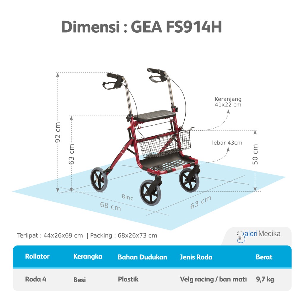 Walker Rollator GEA FS914H / FS 914 H / FS-914H - Alat Bantu Jalan