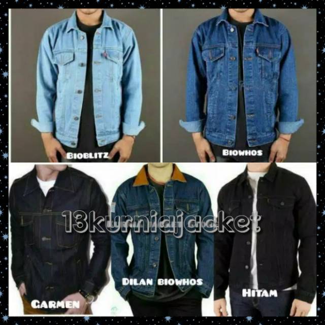 Jaket jeans pria cowok bioblizt biowash garmen hijau army maroon abu coklat dilan sandwash