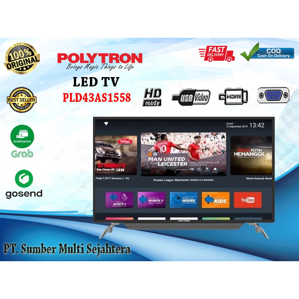 POLYTRON 43 Inch Smart Android LED Full HD TV PLD-43AS1558