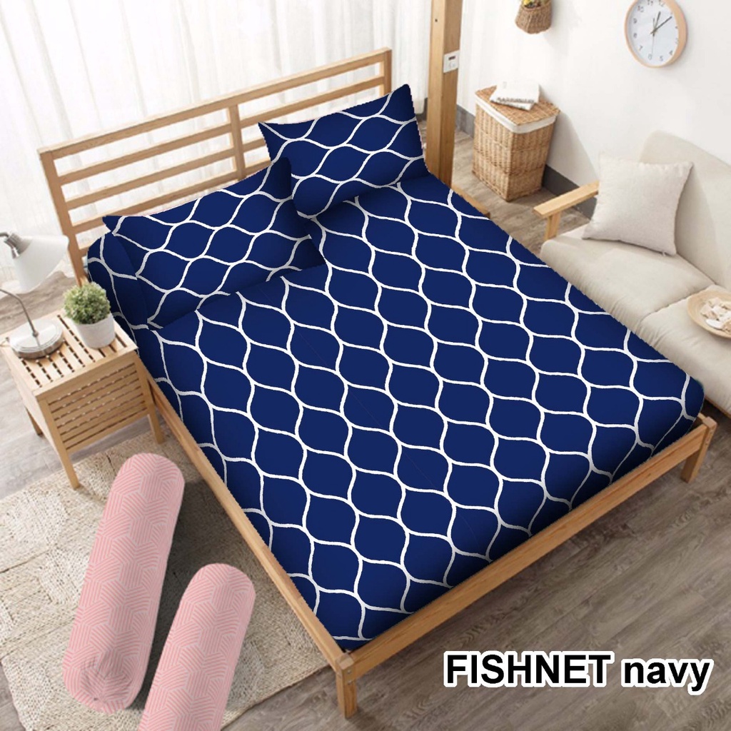 SPREI HOMEMADE FISHNET MOTIF BONITA BAHAN KATUN DISPERSE ANTI LUNTUR UKURAN 180X200