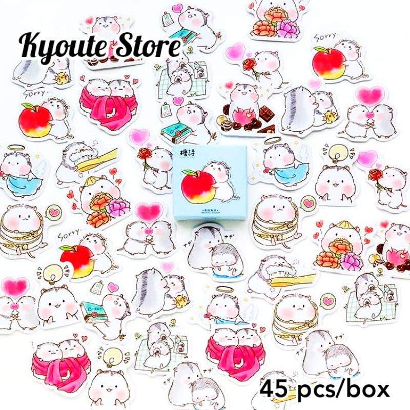 

45 pcs Sticker Deco Lovely Cute Hamster Animal Chibi Dekorasi Scrapbook DIY Bujo Journal Planner Seal