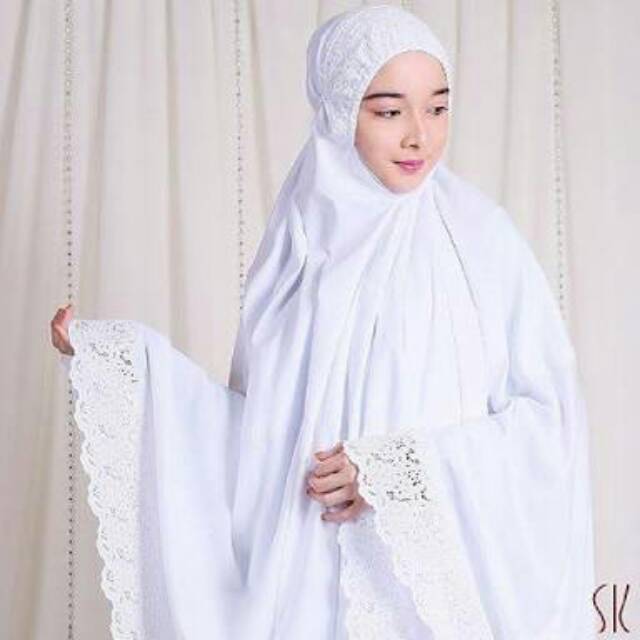 Mukena katun  rayon kerancang siti khadijah jumbo putih dan cream