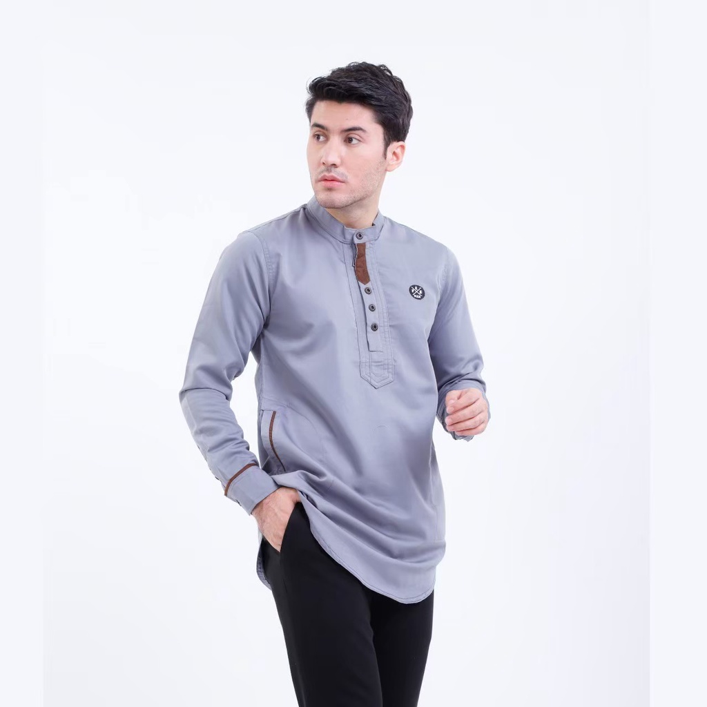 PROGRESS MAN baju koko pria lengan panjang koko kurta pangsi kemeja koko pria lengan panjang koko kurta pangsi baju kurta pangsi dewasa logo bordir Putih P4N9S108