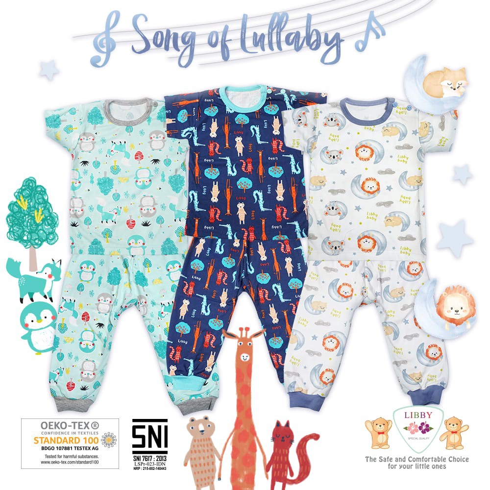 LIBBY BABY - 3STEL SONG OF LULLABY Setelan Baju Pendek + CelanaPanjang